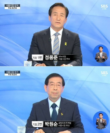 정몽준 "농약급식" vs 박원순 "오히려 칭찬받을 일"..`농약급식` 격돌                                                                                                                   