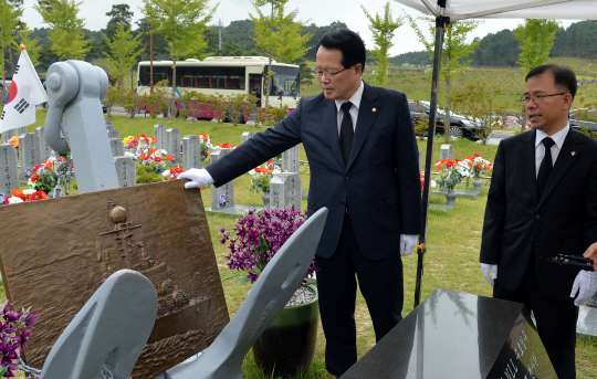 [포토] 천안함 46용사 묘역 찾은 정의화 국회의장
