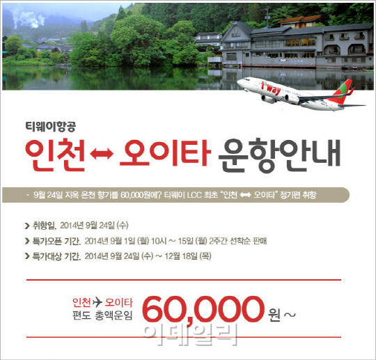 티웨이항공, 국내 LCC 최초 日 오이타현 취항