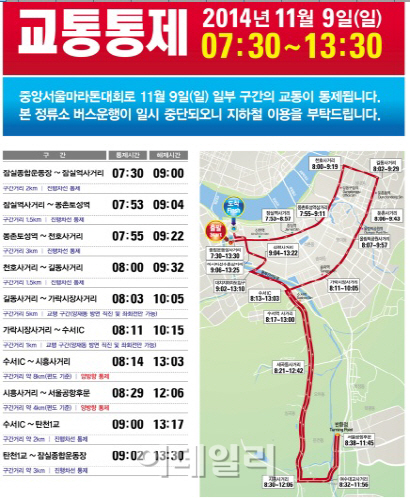 '2014중앙서울마라톤대회'…9일 잠실~성남 곳곳 차량 통제