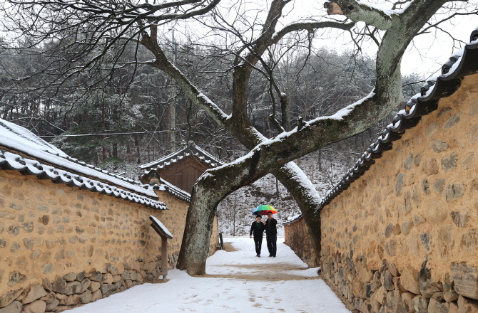 눈 내린 산청 남사예담촌