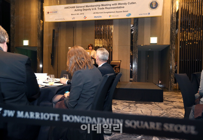 [포토]안전선 처진 주한미국상공회의소(암참) 간담회