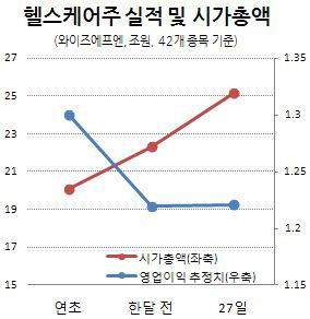 '거품 논란' 헬스케어株…실적전망은 뒷걸음질