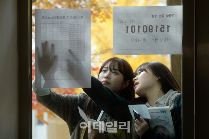 [포토]수학능력시험 고사장 확인하는 수험생들