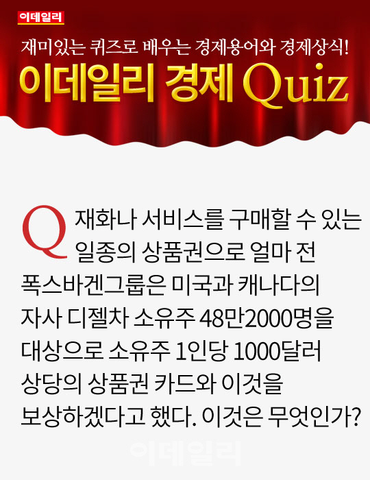 [오늘의 경제퀴즈] 재화나 서비스를 구매할 수 있는 일종의 상품권