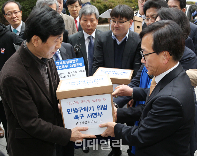 [포토]경제계, 경제활성화 입법촉구 133만인 서명부 여야에 전달