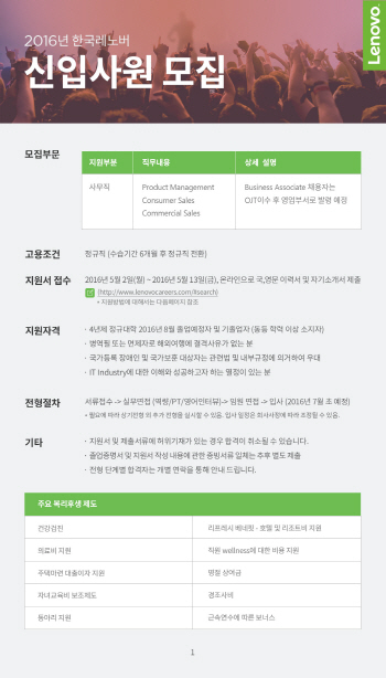 한국레노버, 국내 진출이후 첫 신입사원 공개채용 실시