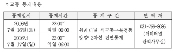 위례터널 세곡동→복정동 방향, 16일 밤 교통통제