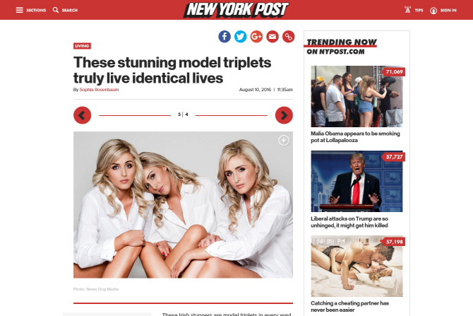 완전 똑같은 세쌍둥이 미녀 모델들, 더 닮기 위해 매일 노력 중?