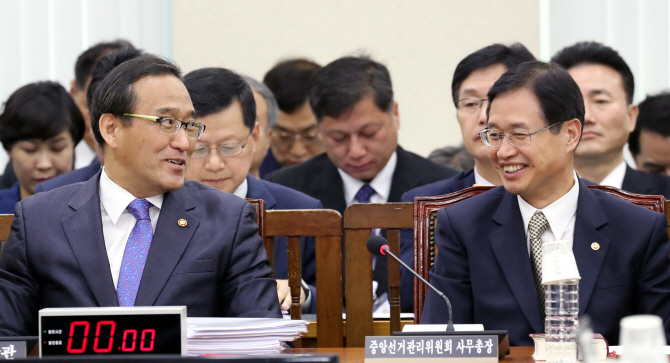[포토]이야기 나누는 홍윤식 장관-김용희 사무총장