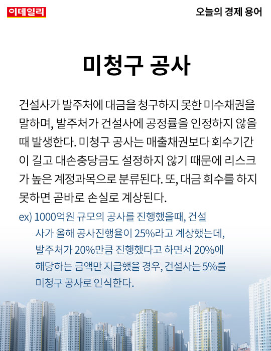[카드뉴스] 오늘의 경제용어 - 미청구 공사