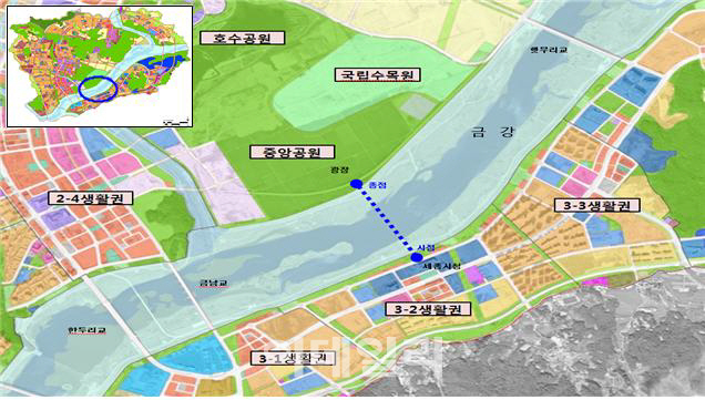 ‘세종시 금강보행교’ 건설위치 확정... 세종시청사 북측 수변광장~중앙공원