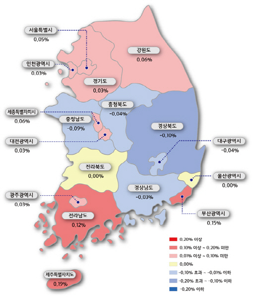 강남4구 아파트값 4주째 '뚝뚝'…제주·부산은 '쑥쑥'