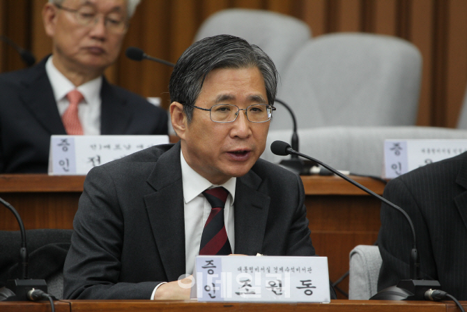 [포토]'국조특위 2차 청문회', 질의에 답하는 조원동 전 청와대 경제수석