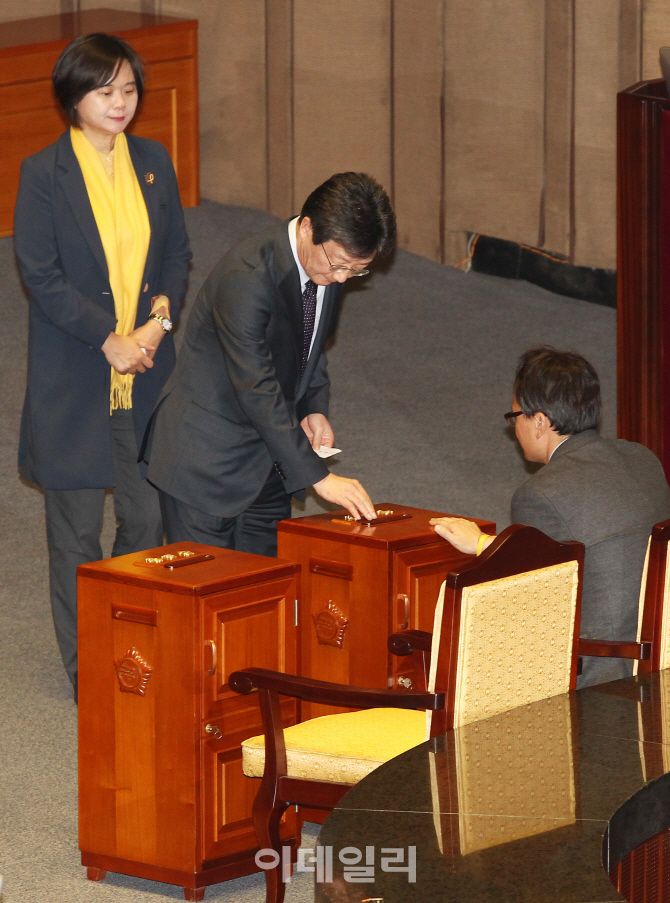 [포토]유승민-이정미 의원, 박근혜 대통령 탄핵안 투표