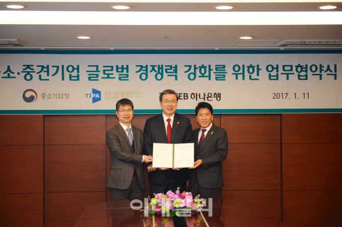 中企 글로벌 경쟁력 강화 위해, 중기청·하나은행·기정원 '맞손'