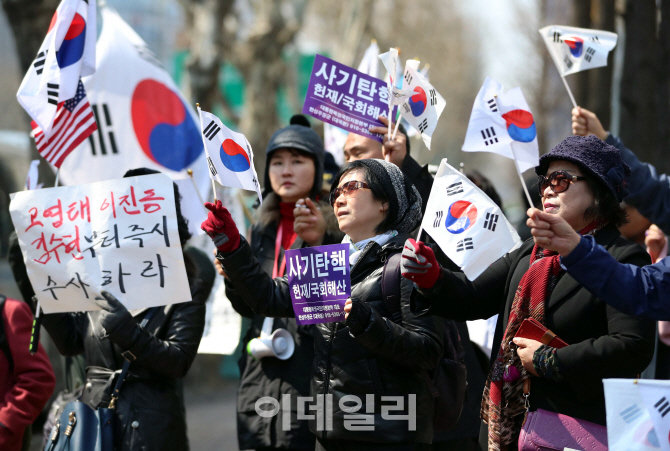 [포토]태극기 흔드는 박근혜 전 대통령 지지자들