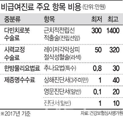 비급여진료비 천차만별…1인실 입원비 90배 차이도