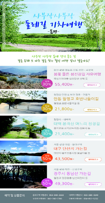 코레일, 봄 둘레길 기차여행 상품 최대 50% 할인