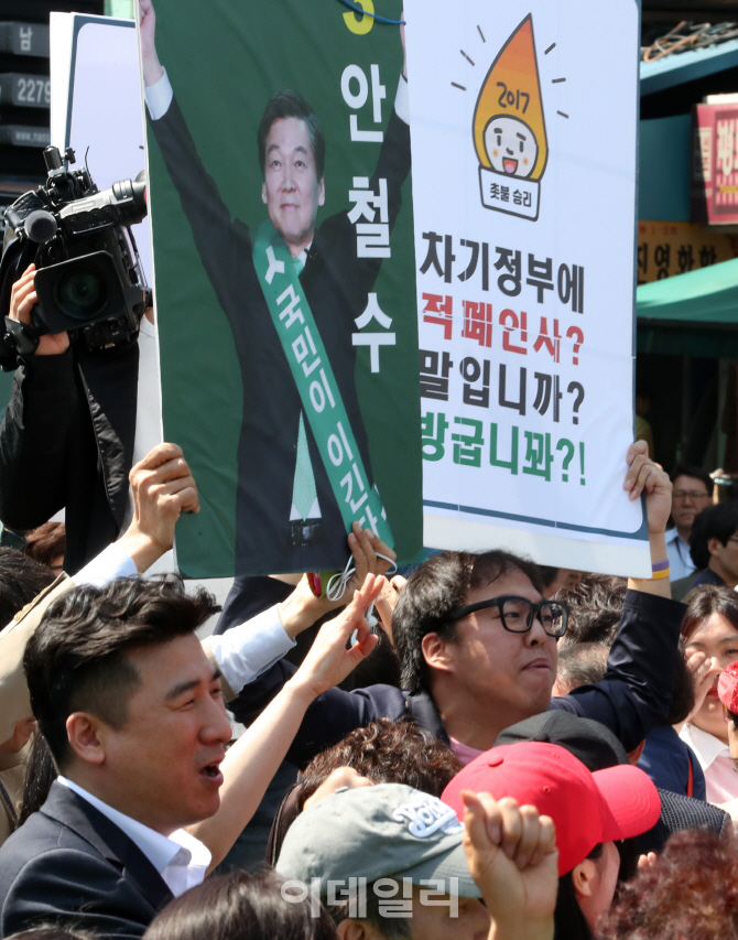 [포토]안철수 후보에게 반값등록금-적폐세력 청산 등을 촉구하는 대학생들