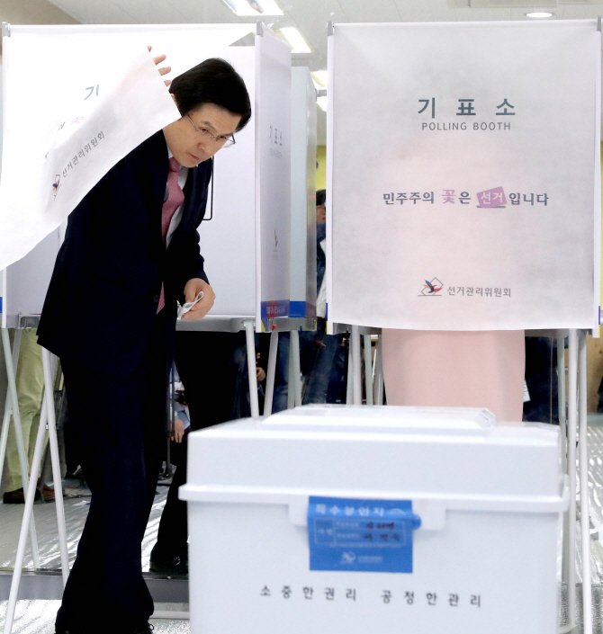 [포토] 기표소 나오는 황 대행