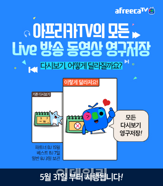 아프리카TV "모든 생방송 영구 저장"..VOD 약점↓