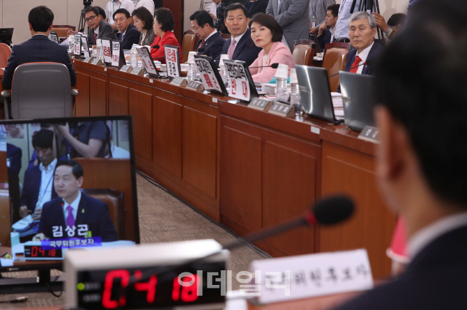 [포토]자유한국당 의원 질문 듣는 김상곤 사회부총리 후보자