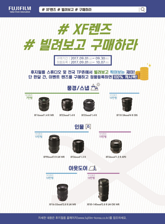 후지필름, XF렌즈 9종 대상 '최대 15만원 캐시백'