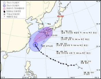 제18호 태풍 ‘탈림’ 일본으로 북상 중…제주도 비·바람