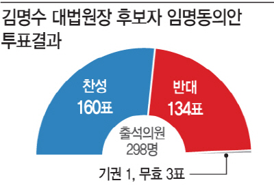김명수 인준 가결…헌재소장·대법원장 동시 공백 막았다(상보)