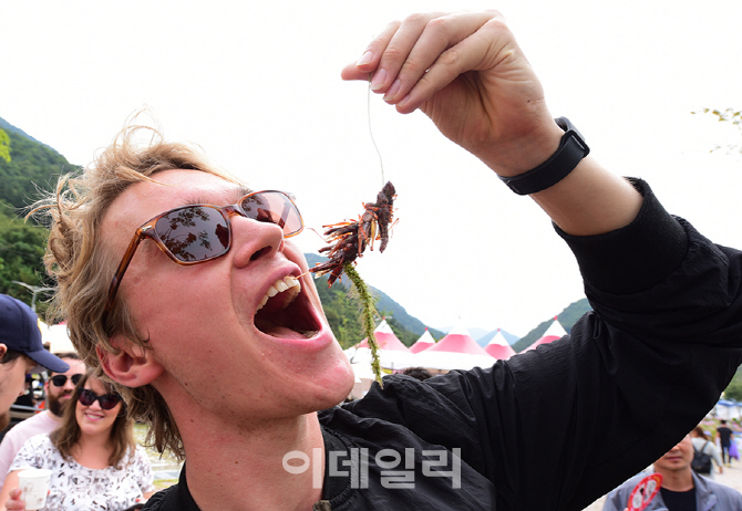 [포토] 메뚜기 시식하는 외국인