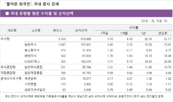 코스피 신기록 행진에 주식형 수익률 `껑충`