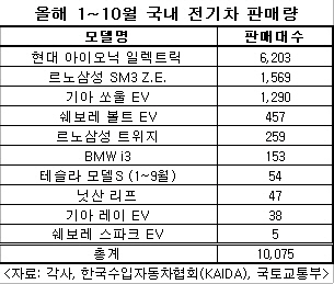 국내 전기차 연간판매 첫 1만대 돌파