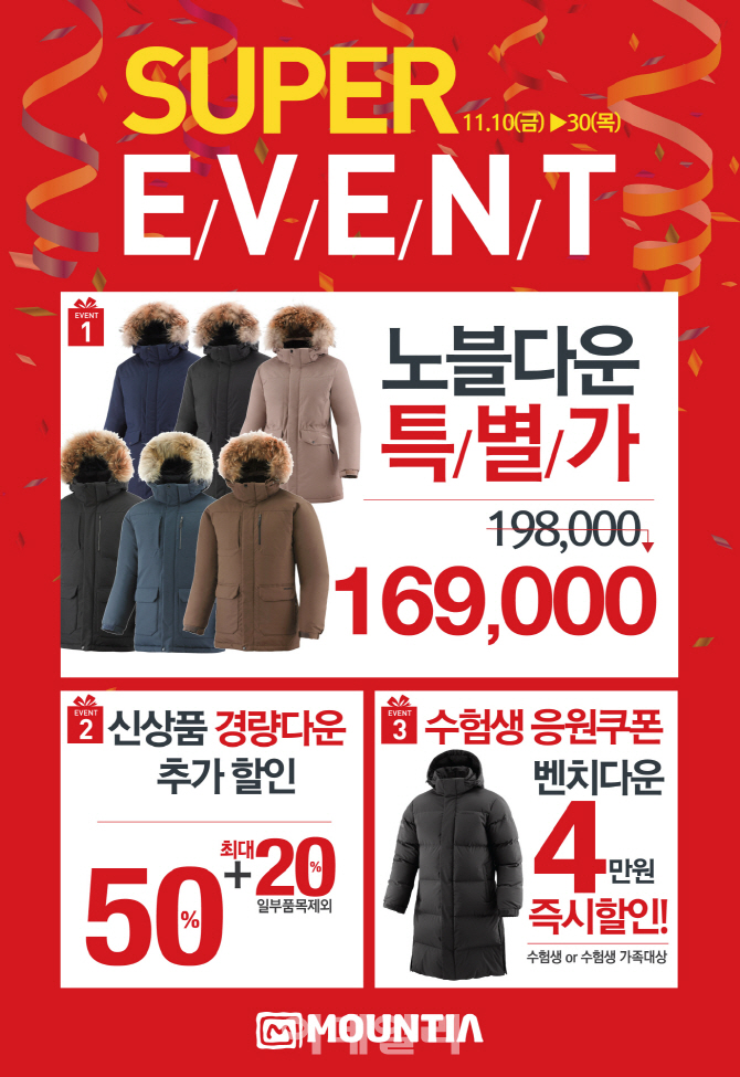 겨울 다운재킷 싸게 구매하자…마운티아 최대 50% 할인