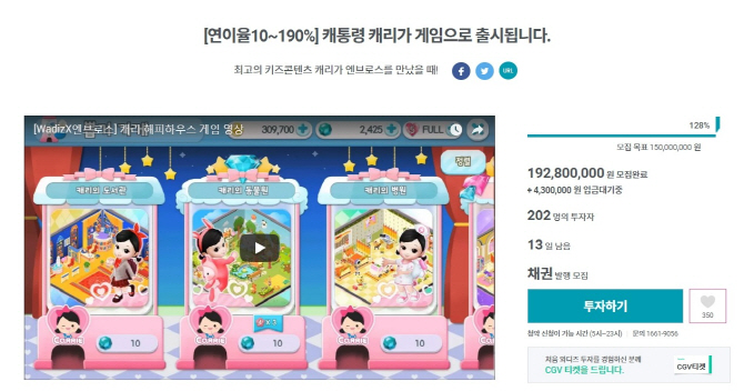 ‘캐통령’ 캐리 게임 크라우드펀딩에 개인투자자 200여명 몰려