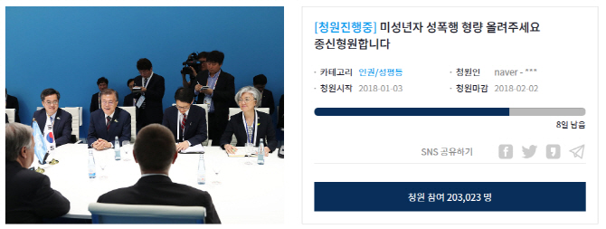 '미성년자 성폭행 형량 올려야'…靑 국민청원 20만명 넘어