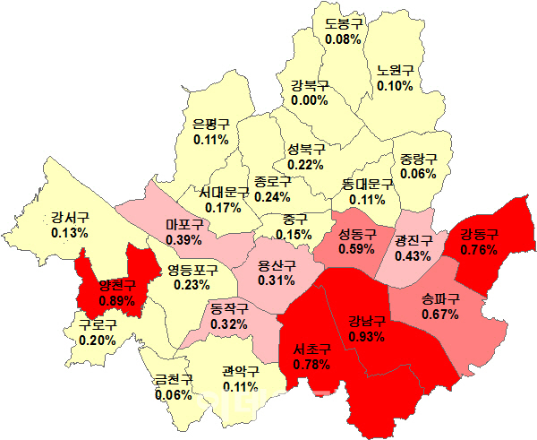 브레이크 안 잡히는 서울 집값..강남구 0.93% 올라