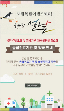 복지부, 설 연휴 문 여는 병의원·약국 정보 제공