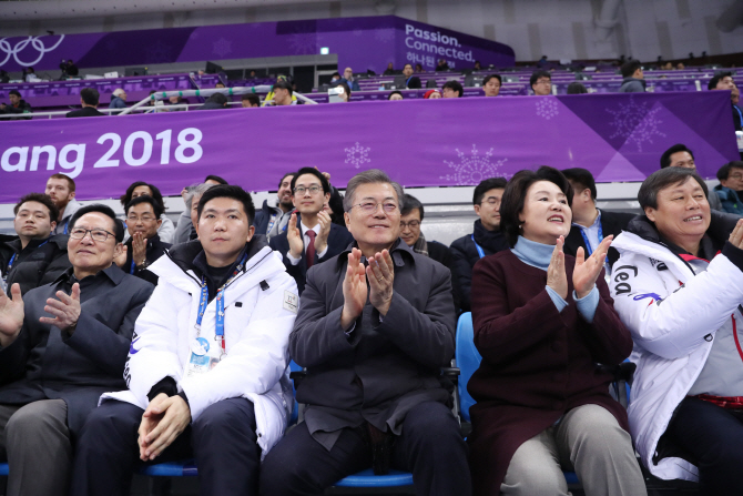 [포토] 쇼트트랙 경기장 찾은 문 대통령 내외