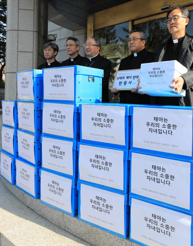 천주교, 낙태죄 폐지 반대 100만인 탄원서 헌재에 전달