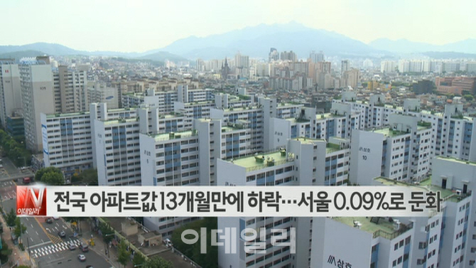  전국 아파트값 13개월만에 하락…서울 0.09%로 둔화 外