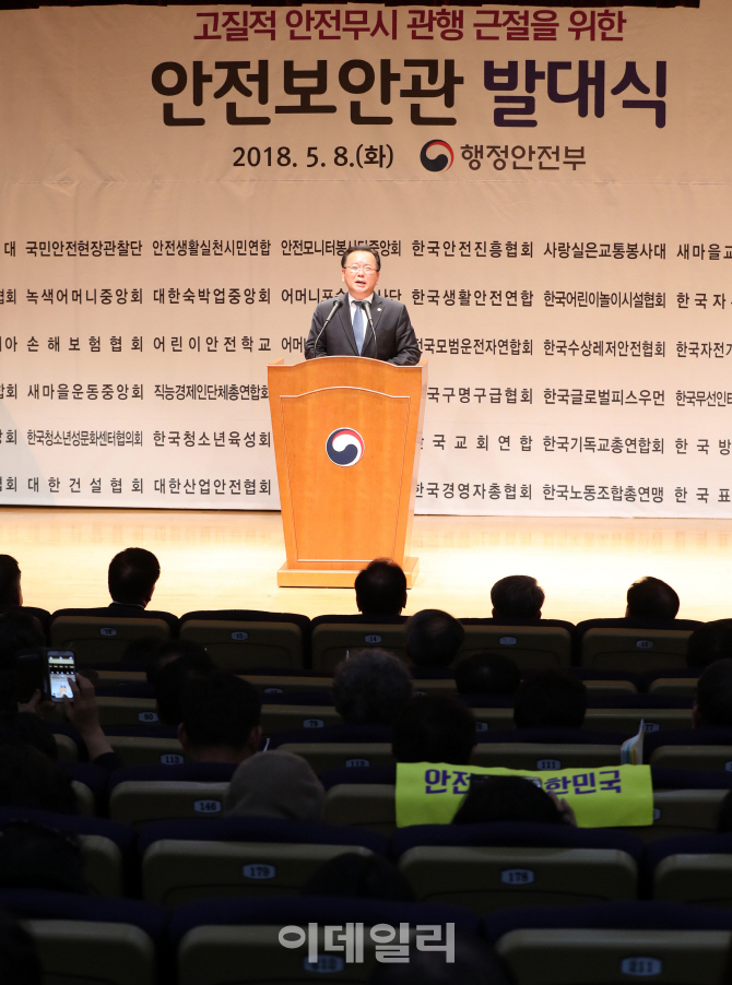 [포토]'안전보안관 발대식' 격려사하는 김부겸 행정안전부 장관