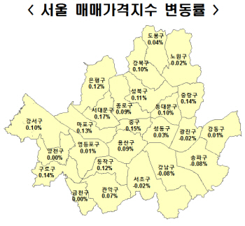 강남3구 7주째 하락세…강동구는 0.01% 상승 전환
