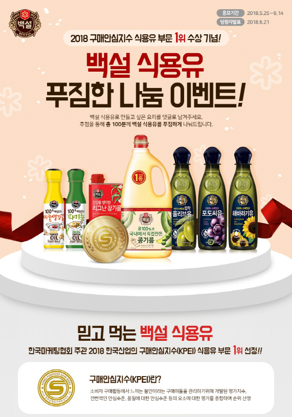 CJ제일제당, 백설 식용유 '구매안심지수 1위' 기념 행사