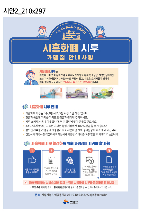 시흥시 지역화폐 '시루' 가맹점 모집