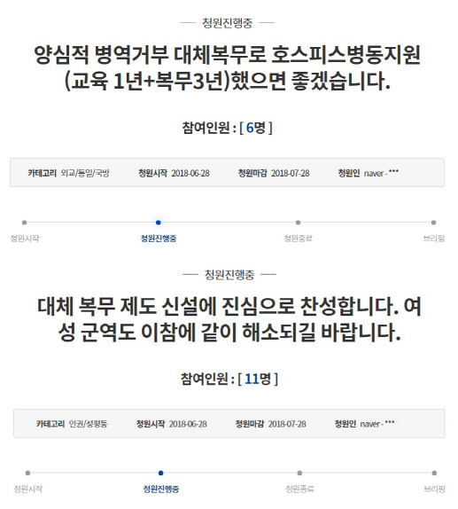 ‘뜨거운 감자’ 대체복무제…靑청원 게시판도 ‘후끈’