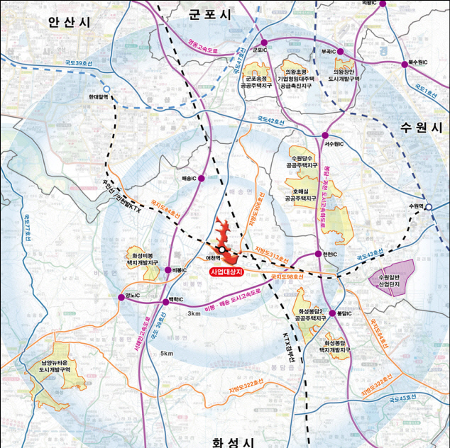 [신혼희망타운 위치도]산단 주변 KTX 지나는 화성 어천지구