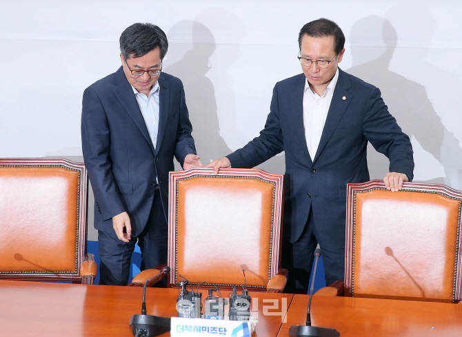 [포토]자리에 앉는 김동연-홍영표