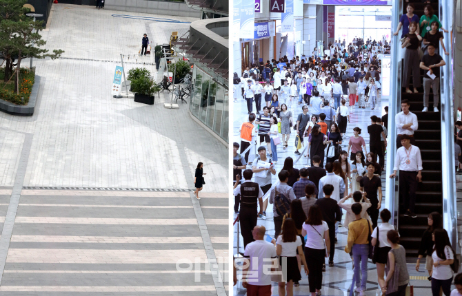 [포토]폭염 '한산한 거리와 붐비는 실내'