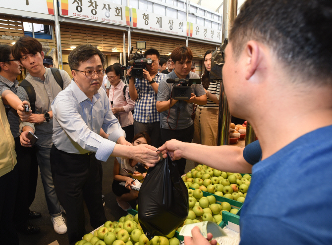김동연, 청량리시장 찾아 폭염 농산물 물가 점검